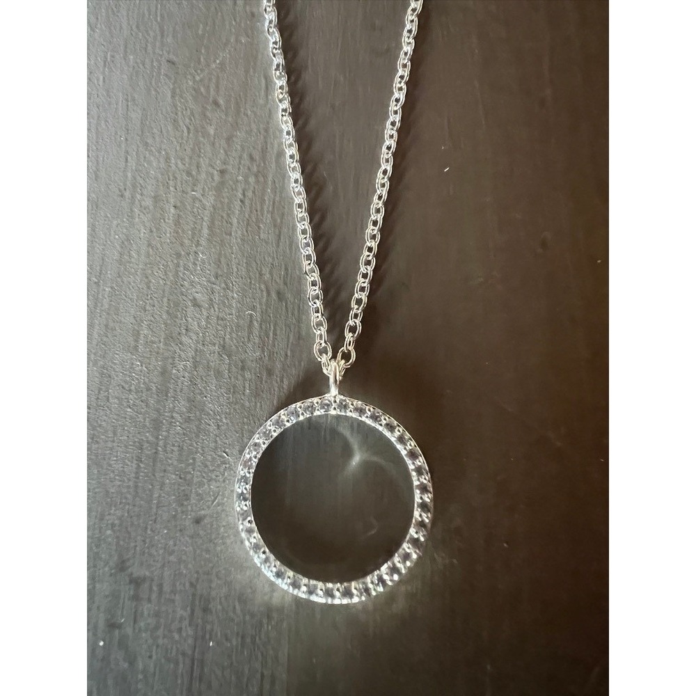 Swarovski Crystal Circle Pendant Necklace Silver Tone Round Halo Sparkle